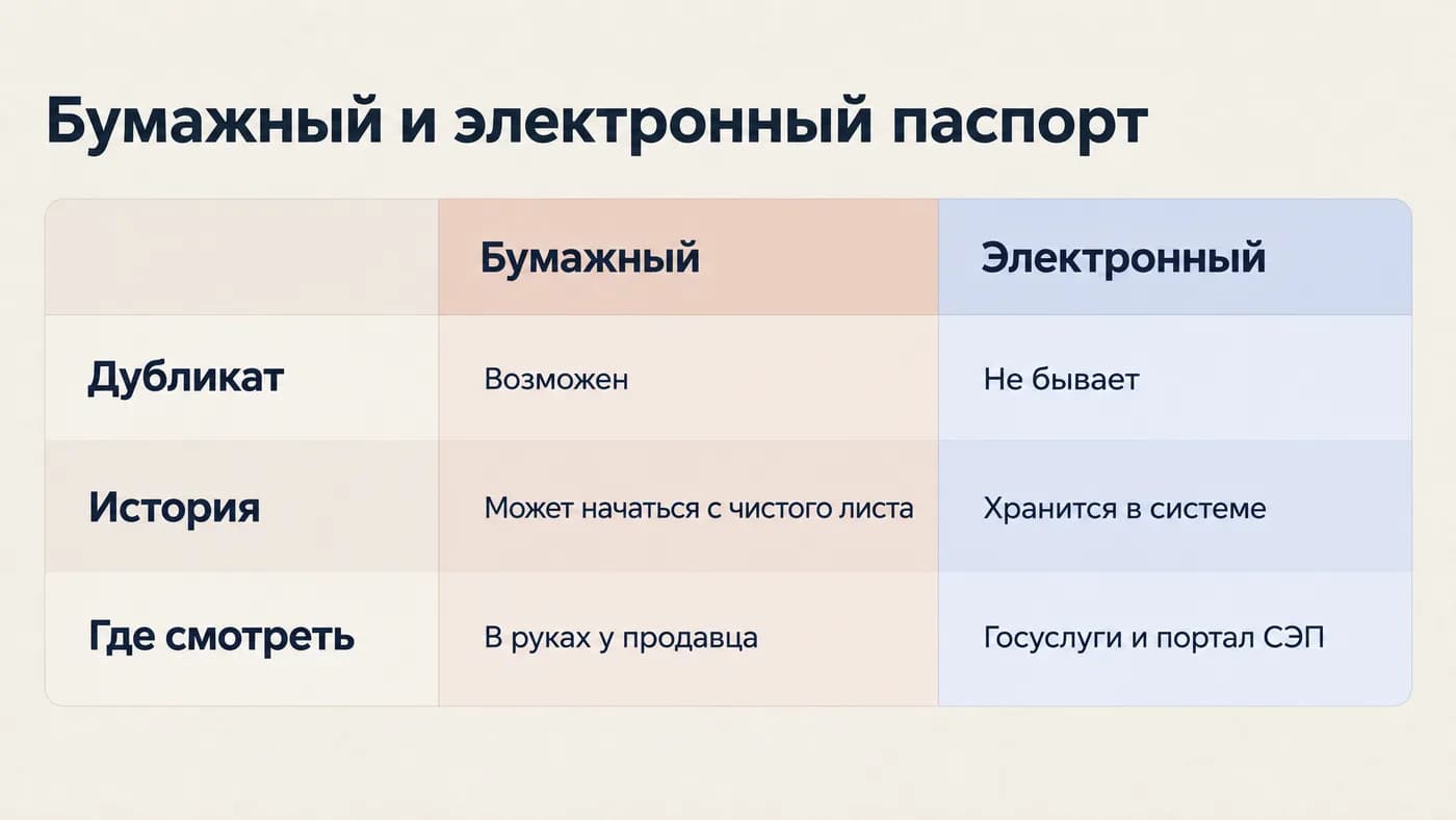 Сравнительная таблица бумажного и электронного ПТС