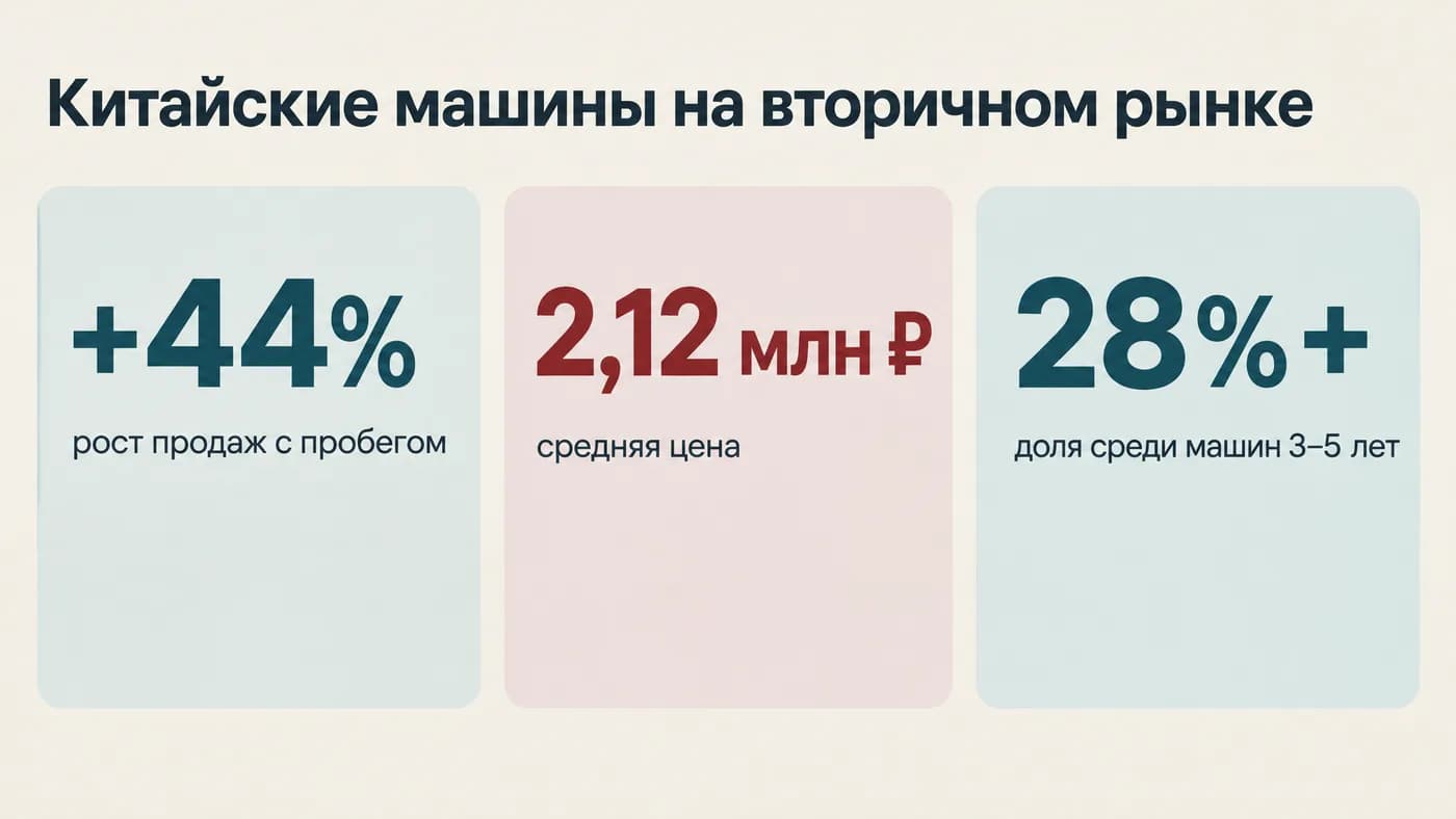 Рост продаж китайских автомобилей с пробегом на 44%, средняя цена 2,12 млн рублей, доля более 28%