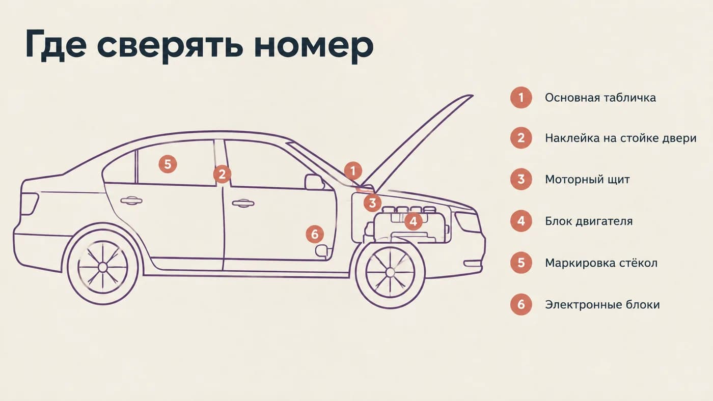 Схема автомобиля с шестью местами, где продублирован VIN