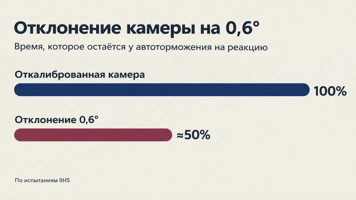 Сравнение времени реакции автоматического торможения при откалиброванной камере и при отклонении на 0,6 градуса