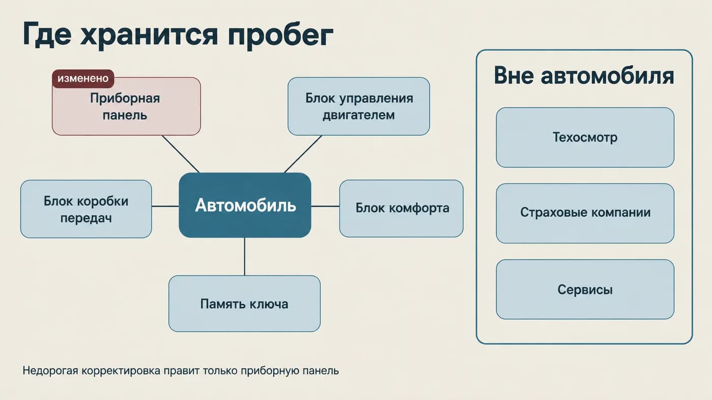 Схема мест хранения пробега в автомобиле и вне его