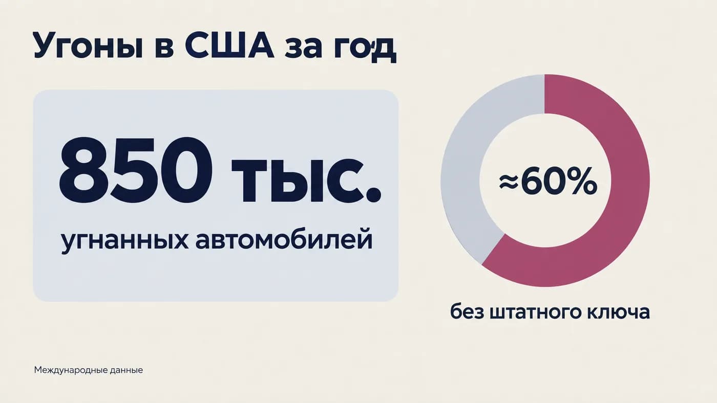 Более 850 тысяч угонов в США за год, около 60% без штатного ключа