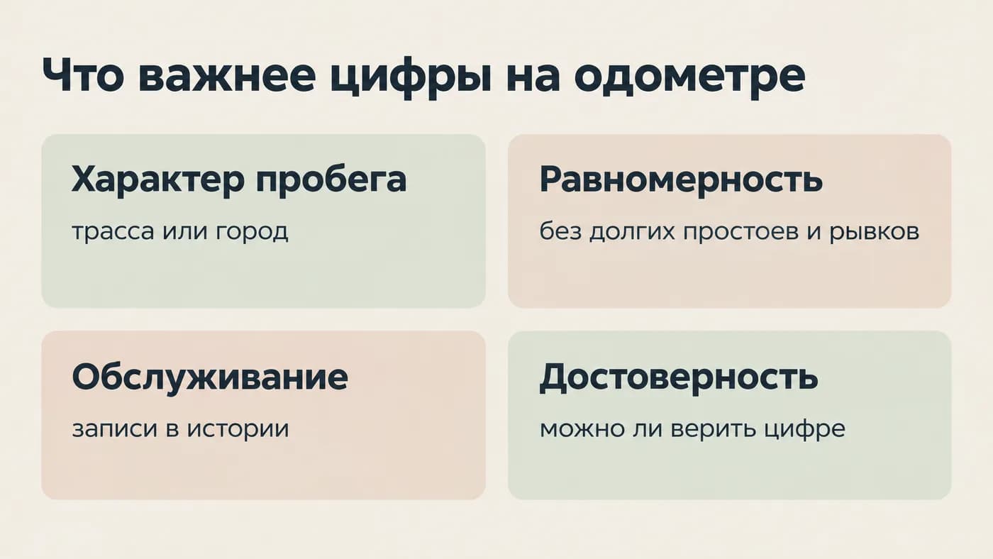 Четыре фактора, которые важнее цифры пробега: характер, равномерность, обслуживание, достоверность