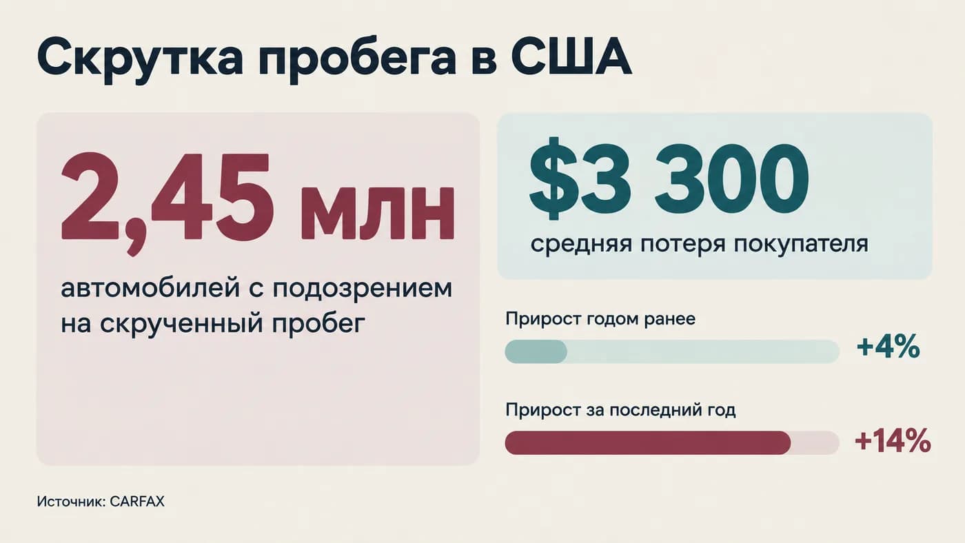 2,45 млн автомобилей в США с подозрением на скрученный пробег, рост на 14% за год