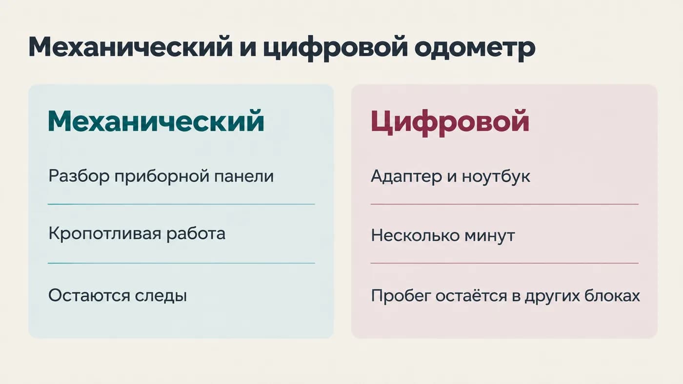 Сравнение скрутки механического и цифрового одометра