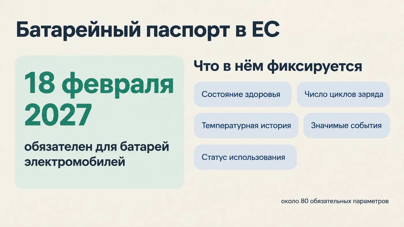 С 18 февраля 2027 года в ЕС батареи электромобилей получают цифровой паспорт
